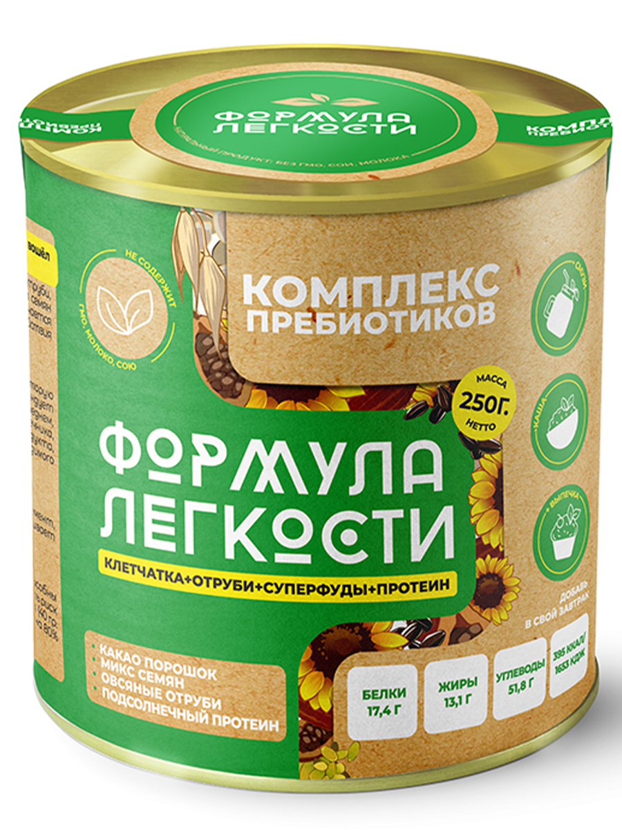 Комплекс пребиотиков «Овсяные отруби + микс семян + подсолнечный протеин + какао порошок», 250 г